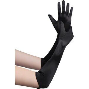 Women's Black Long Opera Party 20s Satin Gloves Stretchy Elbow Length